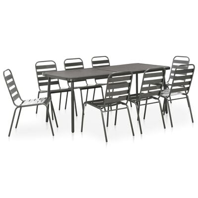 vidaXL udendørs spisebordssæt 9 dele stål mørkegrå
