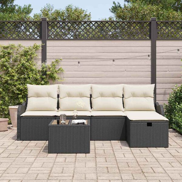 vidaXL Havesofa Sæt med pude 6 pcs Sort og Cream polyrattan