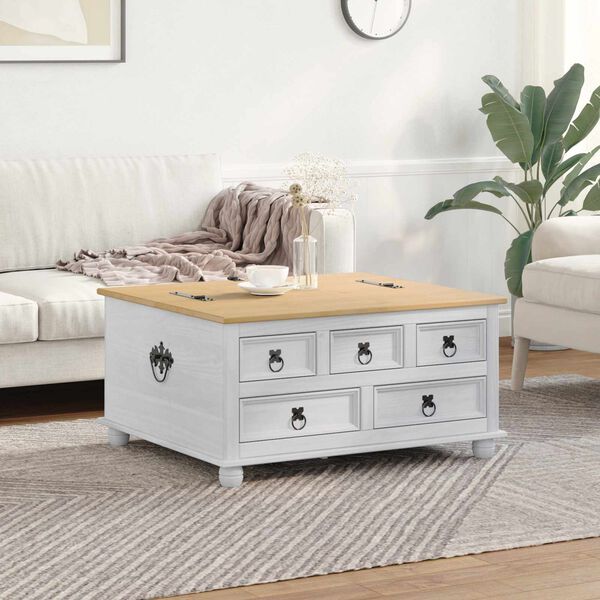 vidaXL storage box med skuffe Hvid 90 x 78 x 45 cm Massiv fyrretr&aelig;