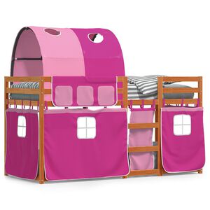 vidaXL k&oslash;jeseng med gardiner 90x200 cm massivt fyrretr&aelig; pink