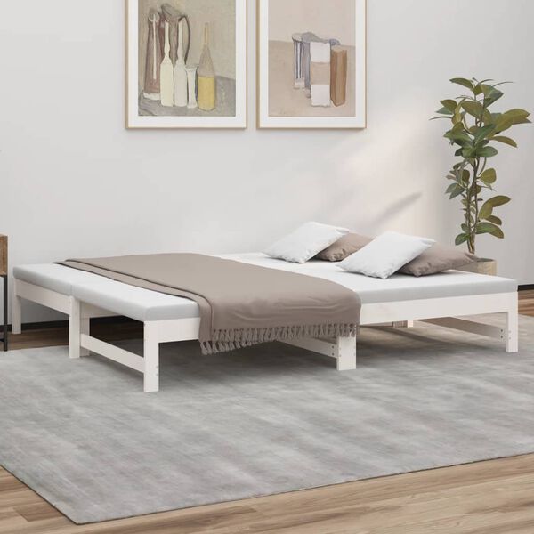 vidaXL daybed med udtr&aelig;k 2x(90x190) cm massivt fyrretr&aelig; hvid