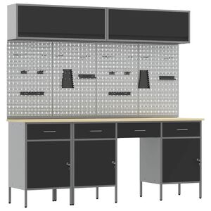 vidaXL Arbejds skab S&aelig;t med skuffe med opbevaring med l&aring;s 10 pcs Sort