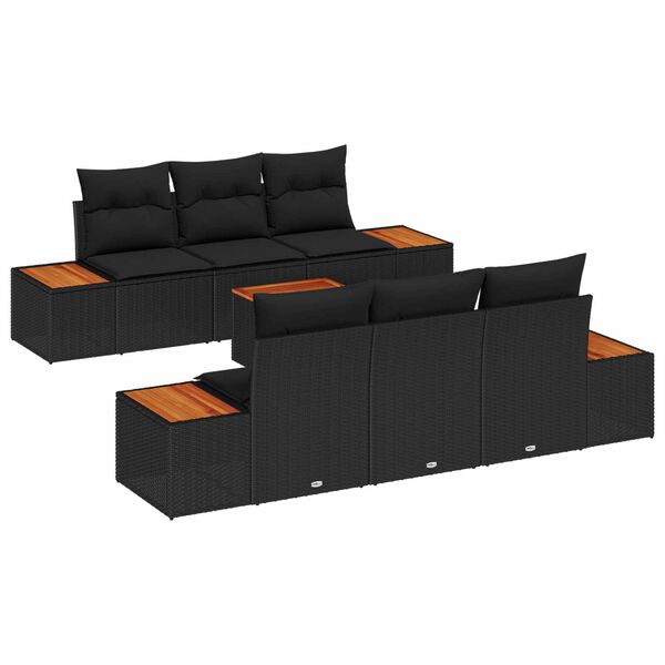 vidaXL Havesofa S&aelig;t med pude med opbevaring 7 pcs Sort Poly rattan
