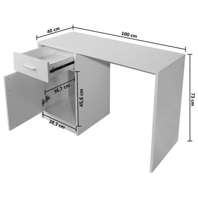 vidaXL skrivebord med skuffe og skab hvid 100x40x73 cm