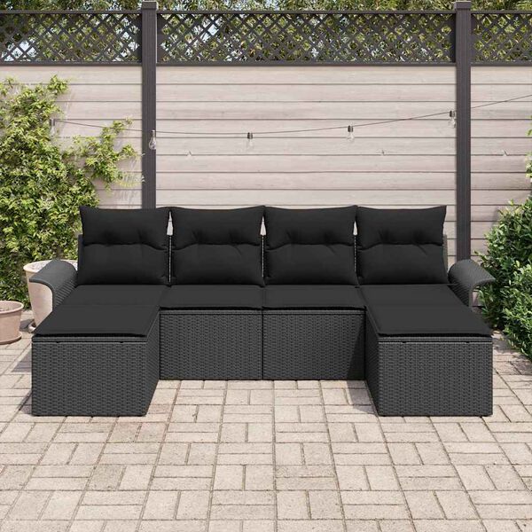 vidaXL Havesofa Sæt med opbevaring 6 pcs Sort polyrattan