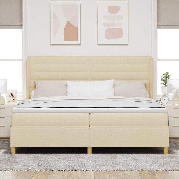 vidaXL Box spring seng med madras Creme 200 x 200 cm Stof