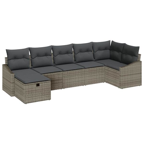vidaXL Havesofa Sæt med pude 7 pcs Grå 55 x 62 x 69 cm Poly rattan
