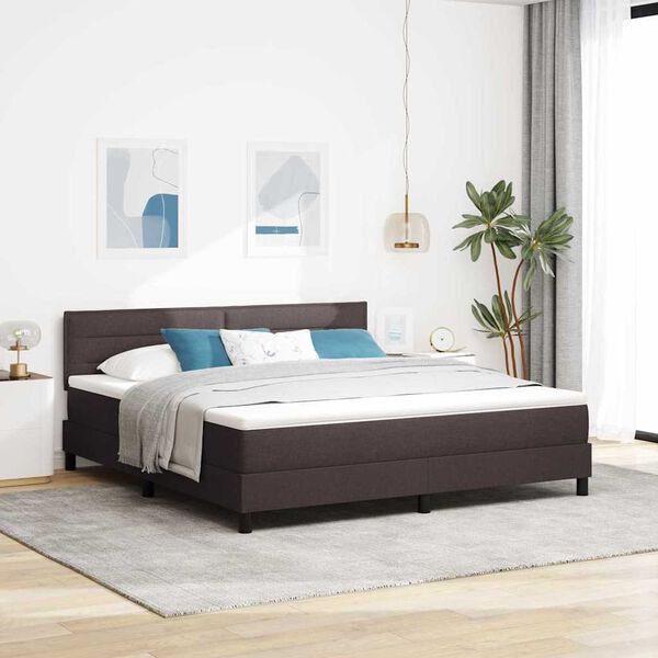 vidaXL Box spring seng med madras med LED M&oslash;rk Brun 180 x 200 cm Stof