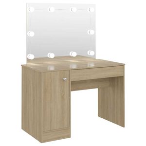 vidaXL makeupbord med LED-lys 110x55x145 cm MDF egetr&aelig;