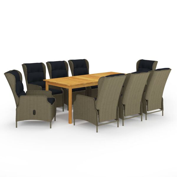 vidaXL spisebordss&aelig;t til haven 9 dele brun