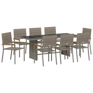 vidaXL Have Spisebordss&aelig;t 9 pcs Gr&aring; polyrattan
