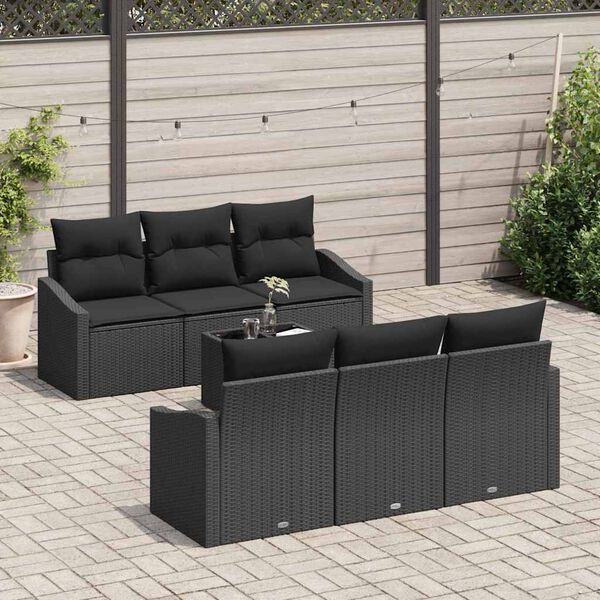 vidaXL Sofa S&aelig;t med pude med pude 7 pcs Sort polyrattan