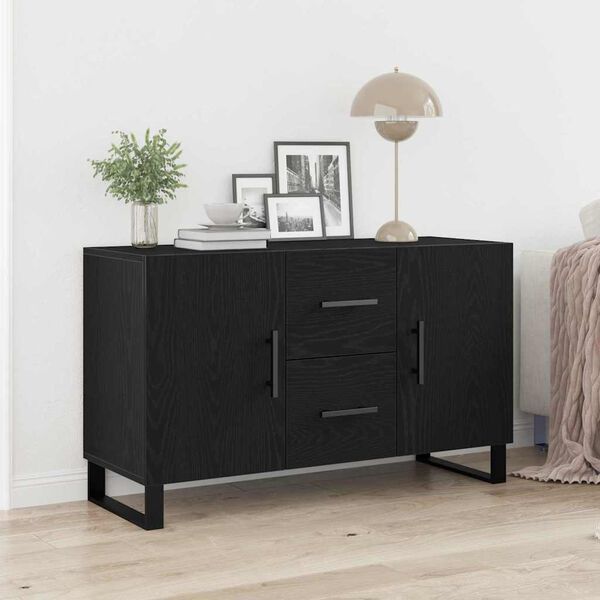 vidaXL Sideboard med skuffe Sort eg 100 x 36 x 60 cm Konstrueret træ