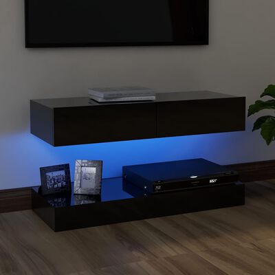 vidaXL tv-skab med LED-lys 90x35 cm sort højglans