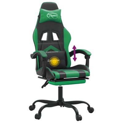 vidaXL drejelig gamingstol med fodstøtte kunstlæder sort og grøn