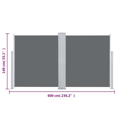 vidaXL sammenrullelig sidemarkise 140 x 600 cm antracitgrå