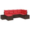 vidaXL Havesofa S&aelig;t med pude 6 pcs Brun polyrattan