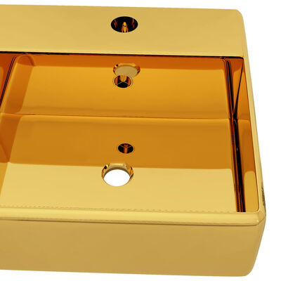 vidaXL håndvask med overløb 41 x 41 x 15 cm keramik guldfarvet