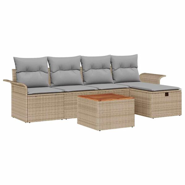 vidaXL Havesofa Sæt med opbevaring 6 pcs Beige Poly rattan