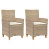 vidaXL havestole 2 stk. med hynder polyrattan og massivt tr&aelig; beige