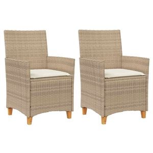 vidaXL havestole 2 stk. med hynder polyrattan og massivt tr&aelig; beige