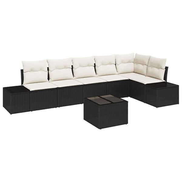 vidaXL Havesofa Sæt med pude 7 pcs Brun og Creme polyrattan
