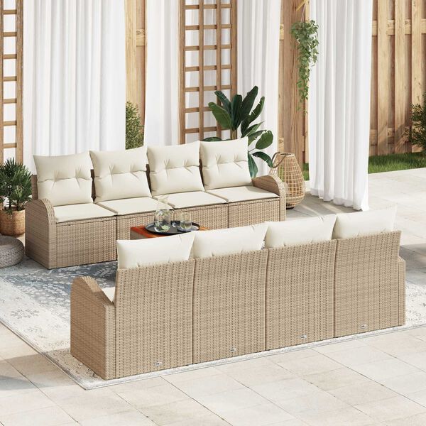 vidaXL Havesofa S&aelig;t med pude 9 pcs Beige polyrattan