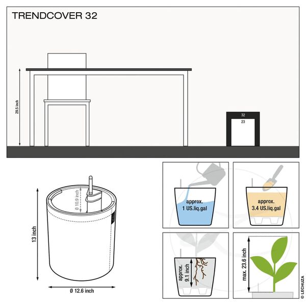 LECHUZA plantekrukke TRENDCOVER 32 Felt ALL-IN-ONE m&oslash;rkegr&aring;