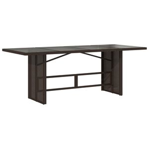 vidaXL havebord med glastop 190x80x74 cm polyrattan brun