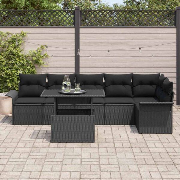 vidaXL Havesofa S&aelig;t med pude 7 pcs Sort Poly rattan