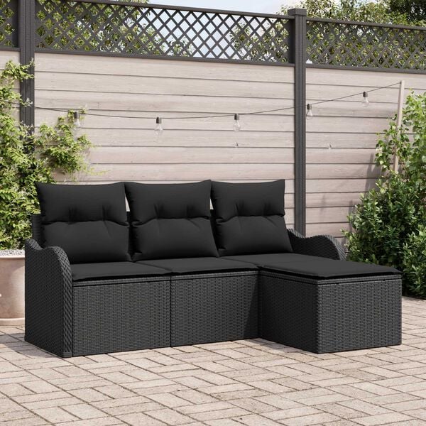 vidaXL Havesofa Sæt med opbevaring 4 pcs Sort polyrattan