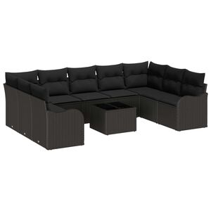 vidaXL Havesofa S&aelig;t med pude 10 pcs Sort Poly rattan