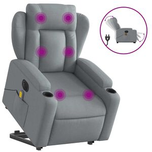 vidaXL elektrisk massagestol med l&oslash;ftefunktion stof lysegr&aring;