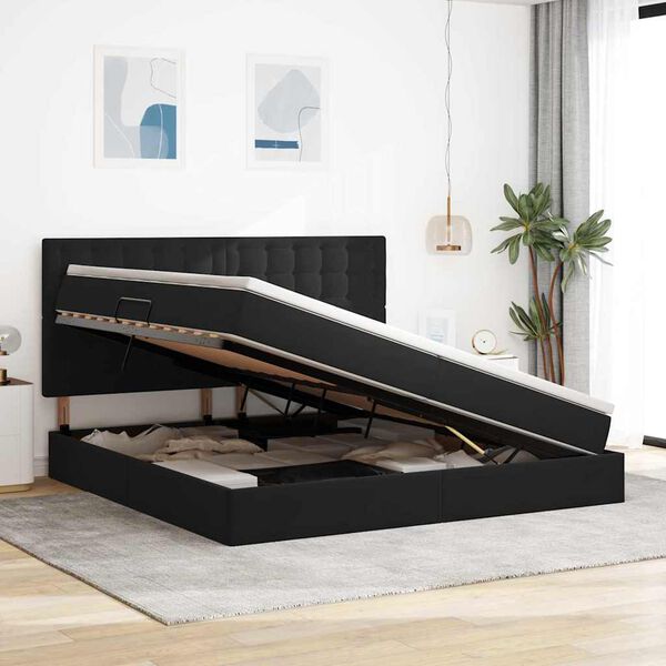 vidaXL Seng med opbevaring og madras Sort 200 x 200 cm Fl&oslash;jl