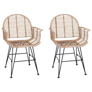 vidaXL Spisestuestol 2 pcs Naturfarvet 44 x 44 x 74 cm Rattan og Jern