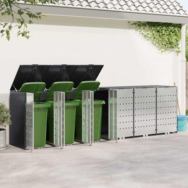 vidaXL Wheelie Bin Opbevaring til 3 Affaldscontainere Antracit