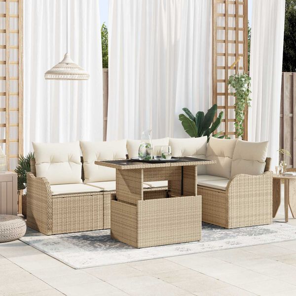 vidaXL Havesofa S&aelig;t med pude med pude 6 pcs Beige Poly Rattan