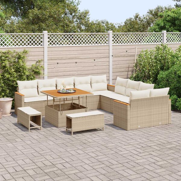 vidaXL Havesofa S&aelig;t 13 pcs Beige polyrattan