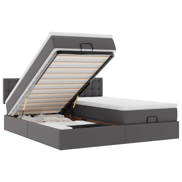 vidaXL osmannisk seng med madrasser & LEDs 160x200 cm kunstl&aelig;der gr&aring;