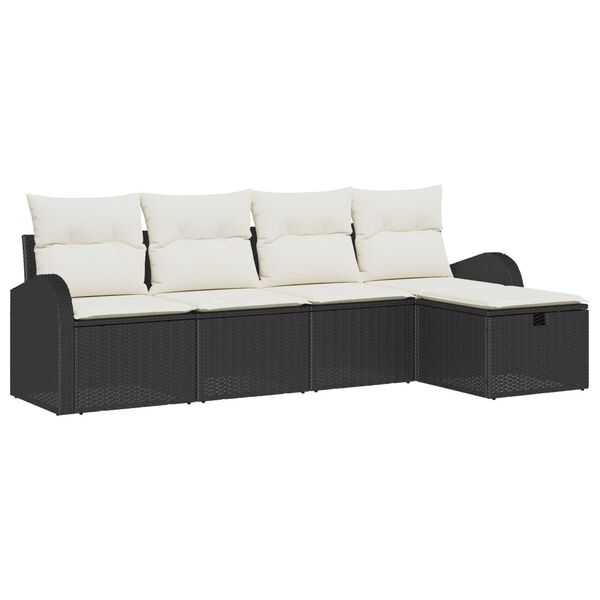 vidaXL Sofa Sæt med pude med opbevaring 5 pcs Sort og Cream polyrattan