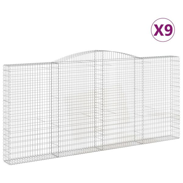 vidaXL buede gabionkurve 9 stk. 400x30x180/200 cm galvaniseret jern