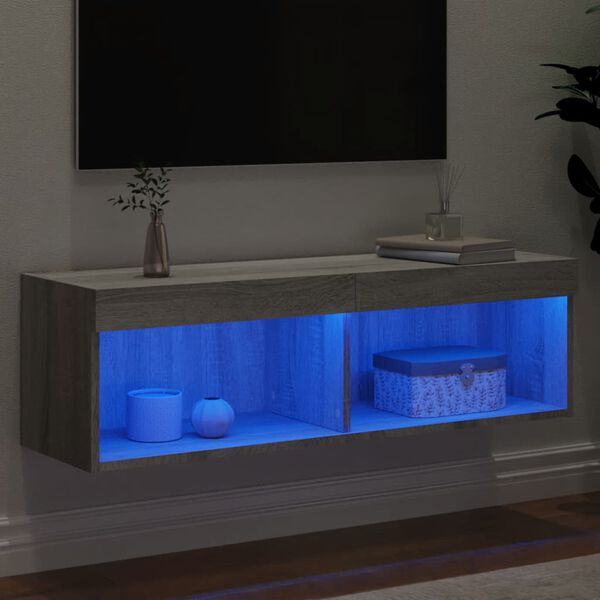 vidaXL tv-bord med LED-lys 100x30x30 cm gr&aring; sonoma-eg