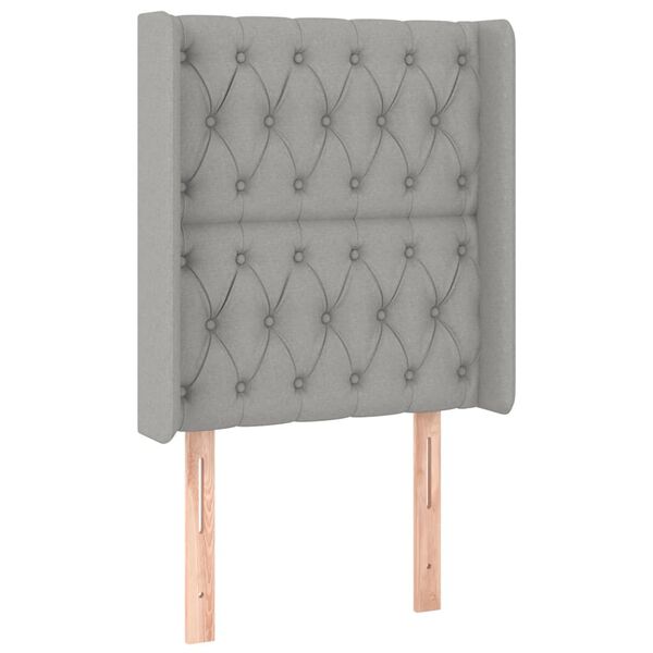 vidaXL sengegavl med LED-lys 83x16x118/128 cm stof lysegrå