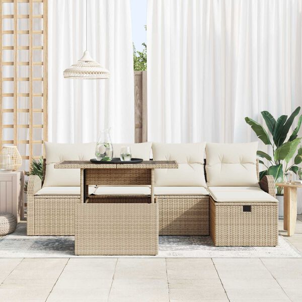 vidaXL Havesofa S&aelig;t med pude med opbevaring 6 pcs Beige Poly rattan