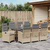 vidaXL Have Spisebordss&aelig;t med pude 9 pcs Beige polyrattan