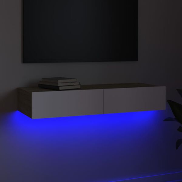 vidaXL tv-bord med LED-lys 90x35x15,5 cm hvid og sonoma-eg