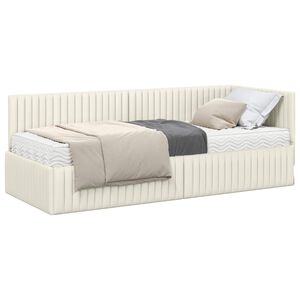 vidaXL Hj&oslash;rnesengramme med Madras 2 stk. Creme 80 x 200 cm Fl&oslash;jl
