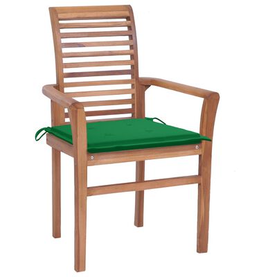 vidaXL spisebordsstole 2 stk. med grønne hynder massivt teaktræ