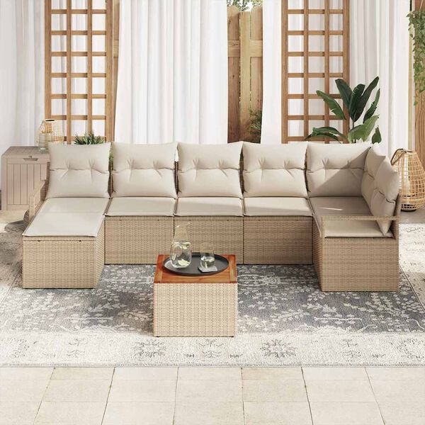 vidaXL Havesofa Sæt med opbevaring 8 pcs Beige og creme polyrattan