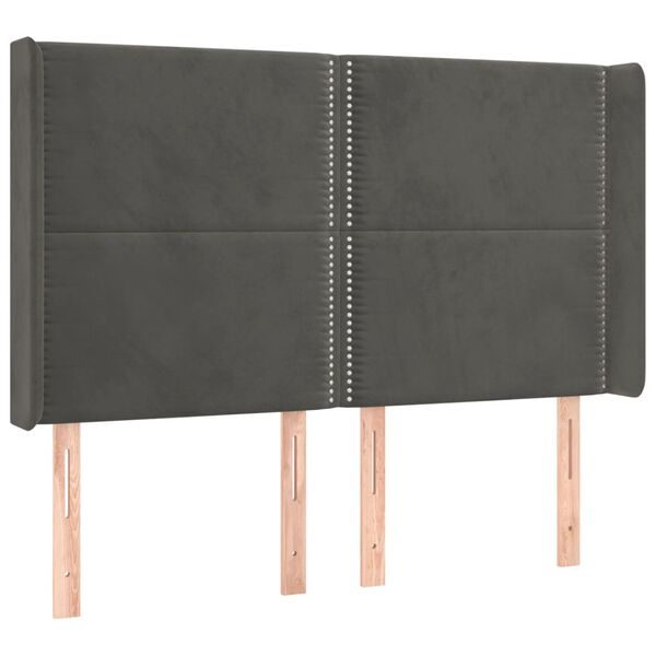 vidaXL sengegavl med kanter 147x16x118/128 cm fl&oslash;jl m&oslash;rkegr&aring;